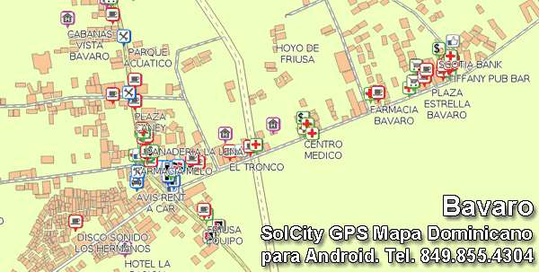 Mapa Bavaro, GPS mapa de SolCity, Dominicana completa y parte de Haiti